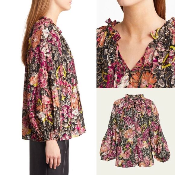 Kobi Halperin August Paisley Print Jacquard Blouse in Fire Multi Size‎ S - Picture 12 of 12